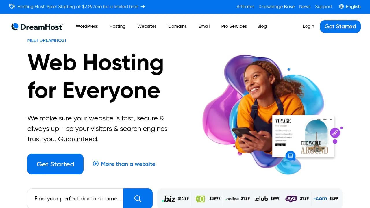 Screenshot of DreamHost website